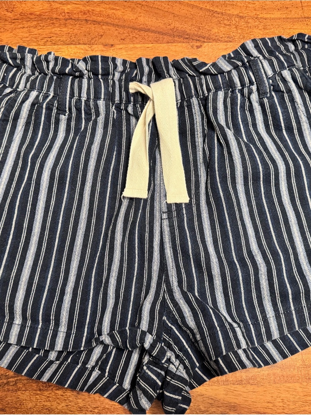 Harlow Navy and Cream Striped Athletic Drawstring Shorts
